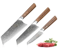 3 Pieces Damascus Steel Knives Choice for Kitchen Restaurant Kitchen Knife Set with Wooden Handle