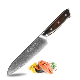 7 Inch Damascus Steel Professional Japanese Salmon Knife Santoku Knife with Black Rosewood Handle
