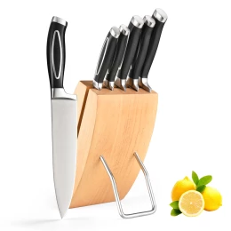 6 Pieces Super Sharp Stainless Steel Professional Knives Kitchen Knife Set with Rubber Wood Block