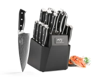 19 Pieces Damascus Steel Kitchen Knives Choice for Kitchen Restaurant Knife Set with Wooden Knife Block