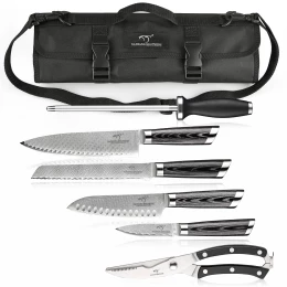 Damascus Steel Portable Cutlery Knife Set Chef's Knife Roll Bag Easily Carried By Shoulder Strap