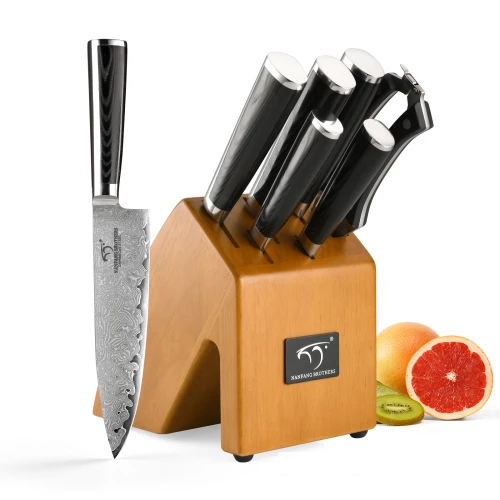 7 Pieces Multifunction Household Kitchen Knife Set Petty Knife Fruit Vegetable Cutter Set with Wood Block