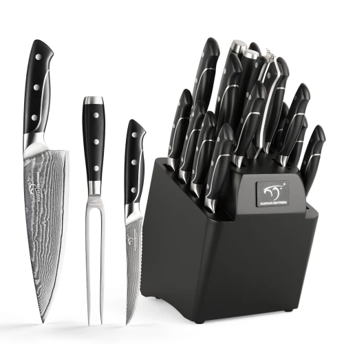 18 Pieces Damascus Steel Chef Knives Set Choice for Kitchen Restaurant with Wooden Knife Block