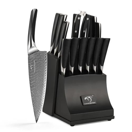 15 Pieces Knife Set High Carbon Damascus Steel Chef Knife Set with Wooden Knife Holder