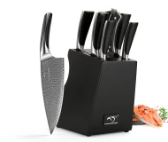 9 Pieces High Carbon Knives Set Damascus Steel Kitchen Knives Set with Wooden Knife Holder