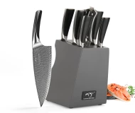 Damascus Steel Kitchen Knife Professional 9 Pieces Kitchen Knife Set with Wooden Block