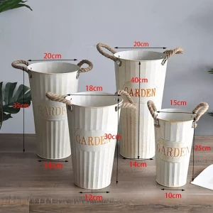 Wholesale garden vintage rustic decor zinc floor tall wrought galvanized vases metal bucket for barley/sunflowers/roses