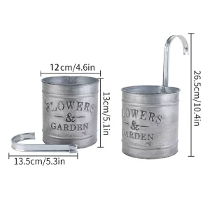 3 pcs hanging planter galvanized metal bucket flower rack balcony railing vintage pot with removable hook fence garden