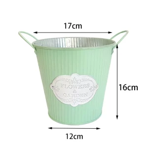 Embossed and labeled garden set iron pot metal bucket hanging flowerpot for wall farmhouse home decoration