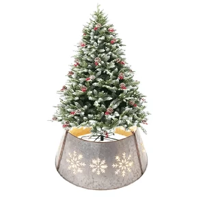 Hollow out snowflake pattern metal galvanized artificial Christmas tree collar bucket skirt festival gift home decoration