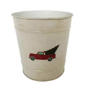 Christmas metal bucket holiday red galvanized truck Milu deer wishes gift decoration