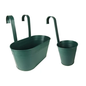 Green metal hanging flower pot custom galvanized pot railing garden balcony pots sets bucket