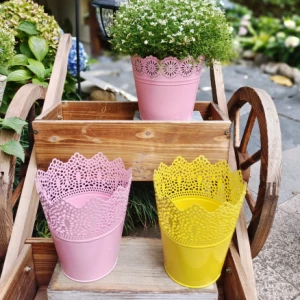 Pink colorful garden metal zinc galvanized bucket flower pot iron drum for trash/storage/decoration/flowers/planting