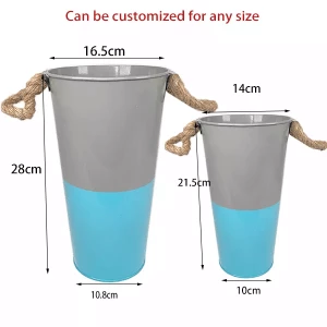 Splice Bump High Metal Bucket With Straw Rope Handle Garden Decoration Galvanized Wake Up Flower Bucket Wholesale