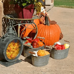 Halloween Thanksgiving Pumpkin Decorated Metal Bucket Harvest Festival Holiday Gift Bucket