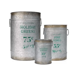 Christmas Gift Galvanized Greenery Pine Cones Metal Buckets Set of 3 Farmhouse Decor Galvanized Canister Firewood Basket