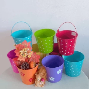 Color flower mini gift metal bucket iron paint buckets great for decoration Easter storage candy and dye brush