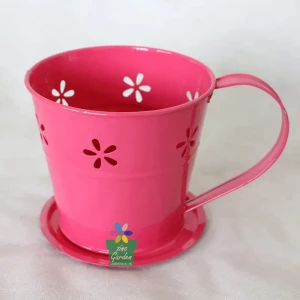 Tea Cup Metal Flower Pot Pink Galvanized Coffee And Saucer For Home Garden Modern Decorative