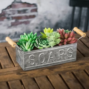 Custom Metal Soaps Container For Yard Garden Succulents Pot Mini Flower Bucket Wooden Handles