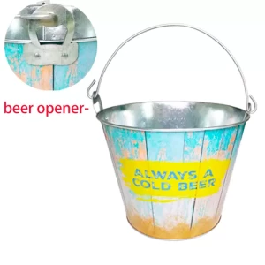 Wholesale 5 L Custom Logo Colorful Beer Ice Bucket 6 Bottles Galvanized Metal Four-Color Printing With Opener