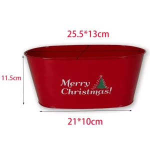 Red oval pot metal bucket wholesale sweet Christmas gift bucket nostalgic gift basket