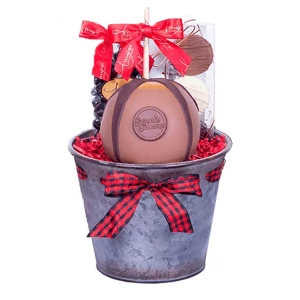 Personalized Christmas Gift Metal Bucket Season Greetings Buffalo Plaid Gift Basket