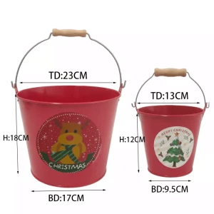 Wholesale Custom Holly Jolly Personality Red Metallic Christmas Gift Bucket Metal Bucket Handle