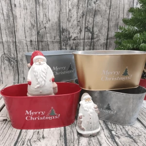 Red oval pot metal bucket wholesale sweet Christmas gift bucket nostalgic gift basket