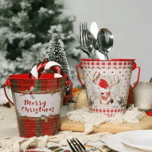 Christmas decorative wholesale metal bucket with handle Christmas gift candy rack