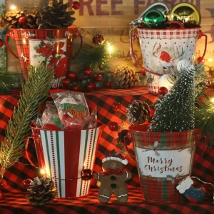 Christmas decorative wholesale metal bucket with handle Christmas gift candy rack