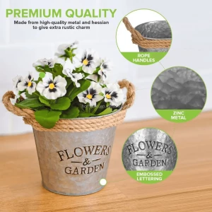 Woven rattan baskets retro metal pots zinc plants bucket garden upholstery