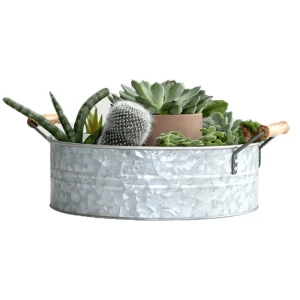 Round Metal Bath Tray Large Planter Plant Mom Gift Galvanized Tub Galvanized Tray Handles Decor /Storage Bins