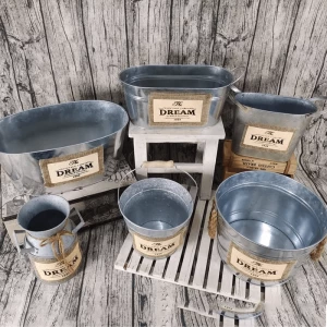 Bathroom Hotel DIY Gift Basket Galvanized Iron Silver Ice Bucket Beverage Tub Metal Bucket Storage