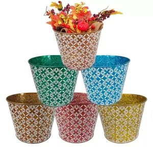 Front door flower pots metal color flowerpot bucket for garden home decoration