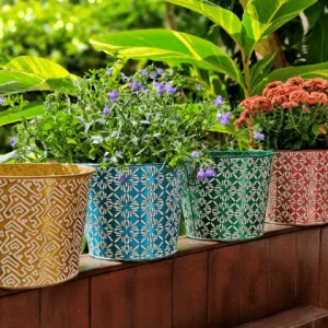 Front door flower pots metal color flowerpot bucket for garden home decoration