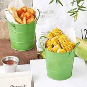 Powder coating mini gift storage pail with handles galvanized iron small metal bucket metal buckets for party snacks