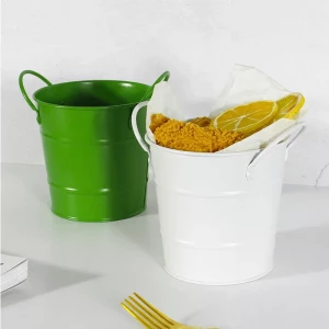 Powder coating mini gift storage pail with handles galvanized iron small metal bucket metal buckets for party snacks