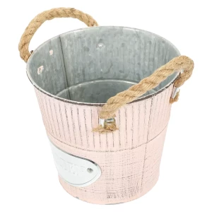 Metal Pot Planter French Vintage Galvanized Farmhouse Yard Rustic Shabby Chic Rope Handle Garden Flower Bucket