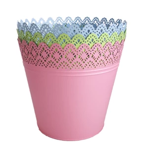 Pink colorful garden metal zinc galvanized bucket flower pot iron drum for trash/storage/decoration/flowers/planting