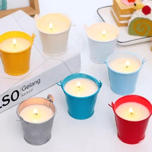 Wholesale Colorful Galvanized Metal Zinc Mini Candle Wax Melting Jar Gift Metal Bucket With Handle