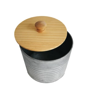 Food storage galvanized kitchen canister with wooden lid for home decor