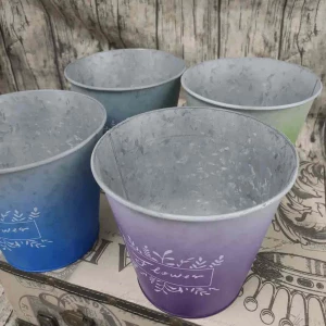 Lavender purple flower pot galvanized round iron metal bucket planter design custom for garden