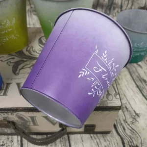 Lavender purple flower pot galvanized round iron metal bucket planter design custom for garden