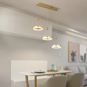 Modern remote control acrylic Dimmable Pendant Lights with three heads ring for living room Kitchen indoor led lighting decor