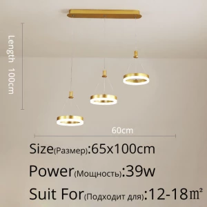 Modern remote control acrylic Dimmable Pendant Lights with three heads ring for living room Kitchen indoor led lighting decor