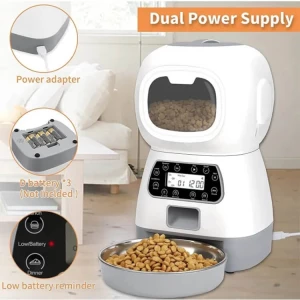 3.5L Timed Automatic Dog Feeder with Dual Power Supply, 4 Meals Daily with Portion Control, Automatic Pet Food Dispenser with Timer for Small Medium Dog & Cat