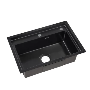 TS6045S-2 Built in Track Basin Nano Handmade Stainless Steel Luxury Black Kitchen Sink