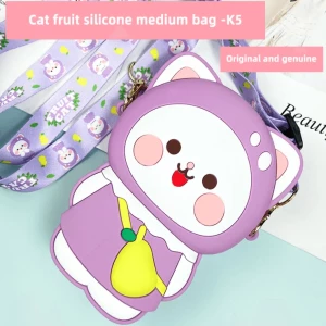 Genuine Silicone Crossbody Bag Children Manufacturer's Spot Fruit Cat Design Customizable Storage Bag Earphones Mobile Phone