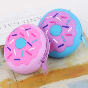 Wholesale Silicone Rubber Unisex Keychain Dessert Doughnut Shape Coin Purse with Zipper Closure Mini Handbags for Women Girls