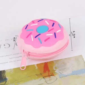 Wholesale Silicone Rubber Unisex Keychain Dessert Doughnut Shape Coin Purse with Zipper Closure Mini Handbags for Women Girls